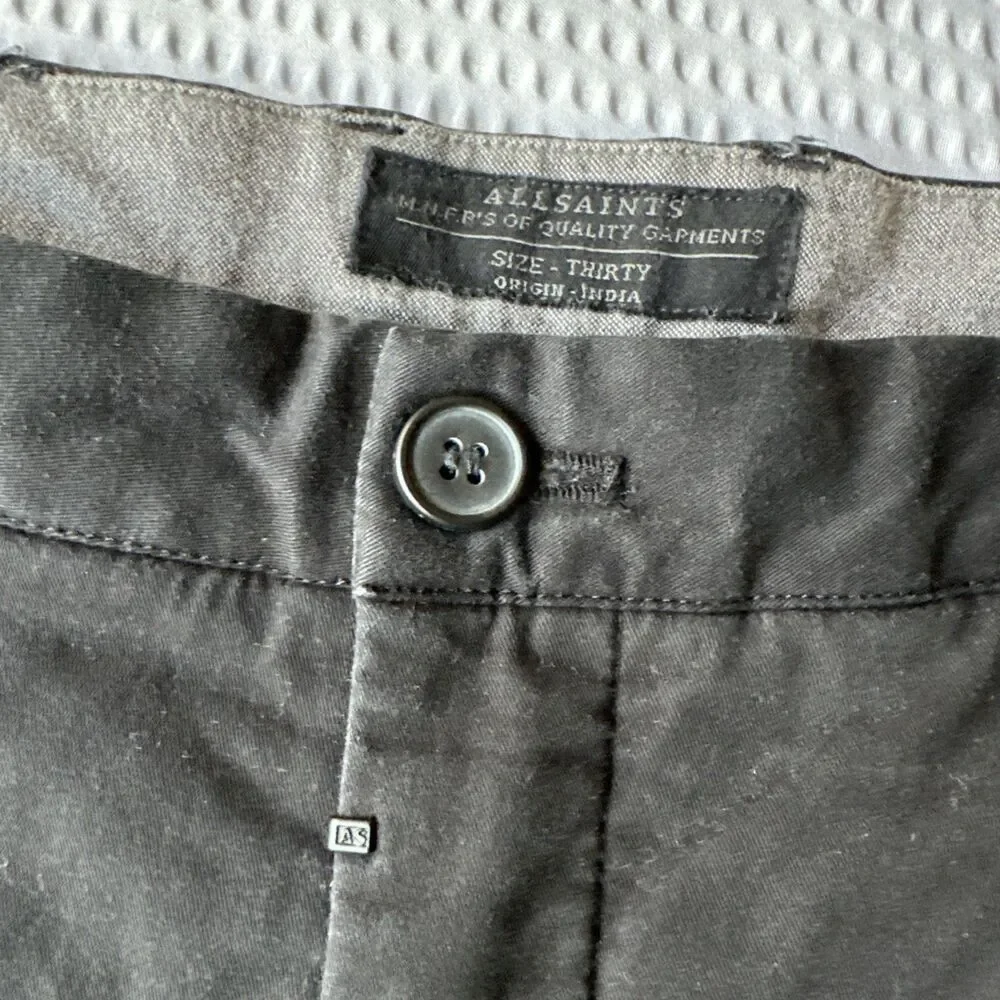 Mens All Saints Pipe Chino Trousers Size 30 Black